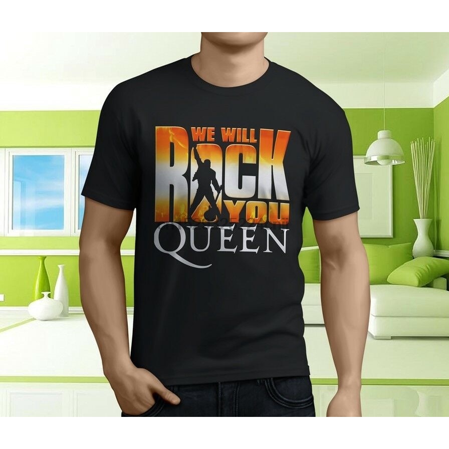 MỚI Áo thun đen in chữ QUEEN We Will Rock You size S-3