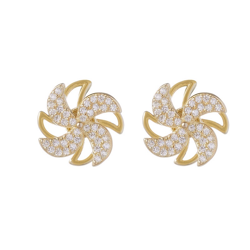 Bông Tai Hình Cối Xay Gió Con Quay Đính Đá Dễ Thương Ngọt Ngào Phong Cách Hàn Quốc