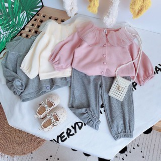 Set áo zip phối voan tơ kèm quần bé gái