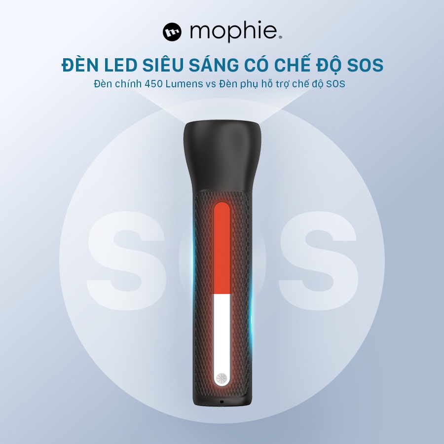 Bộ sạc kích bình mophie GO Rugged Flashlight 36.6Wh/700Amp dung lượng 9000mAh/3.7V - Tích hợp đèn pin, sạc dự phòng