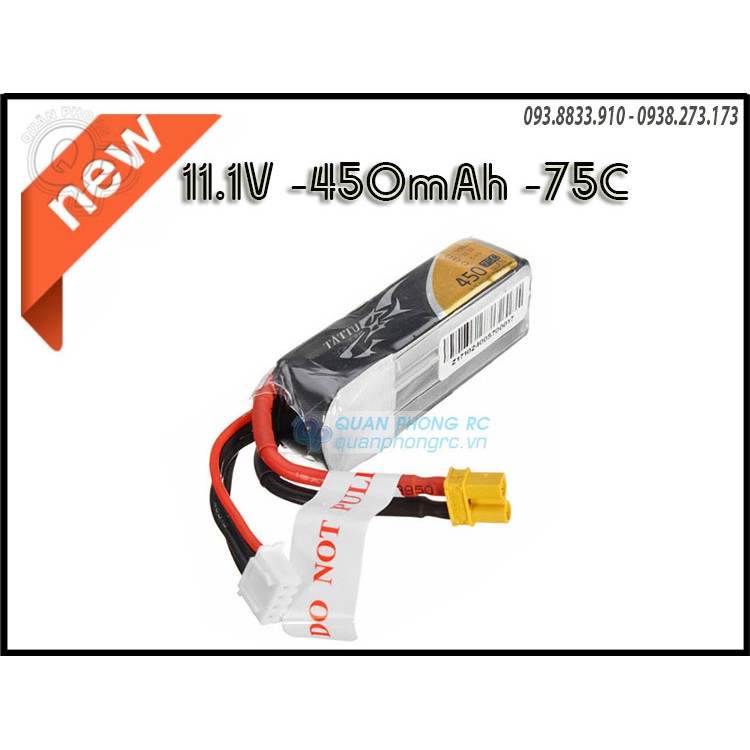 Pin Tattu 450mAh 3S 75C 11.1V LiPo Battery XT30 Plug