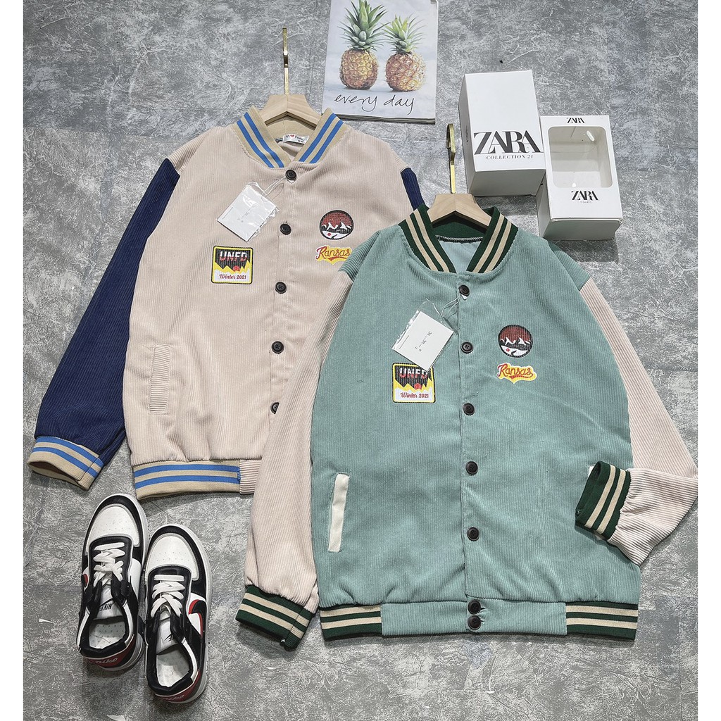 Áo Khoác Bomber - Áo Khoác Unisex  Nam Nữ  Nhung Phối Tay Cúc Bấm Form Rộng Hàng Shop | BigBuy360 - bigbuy360.vn