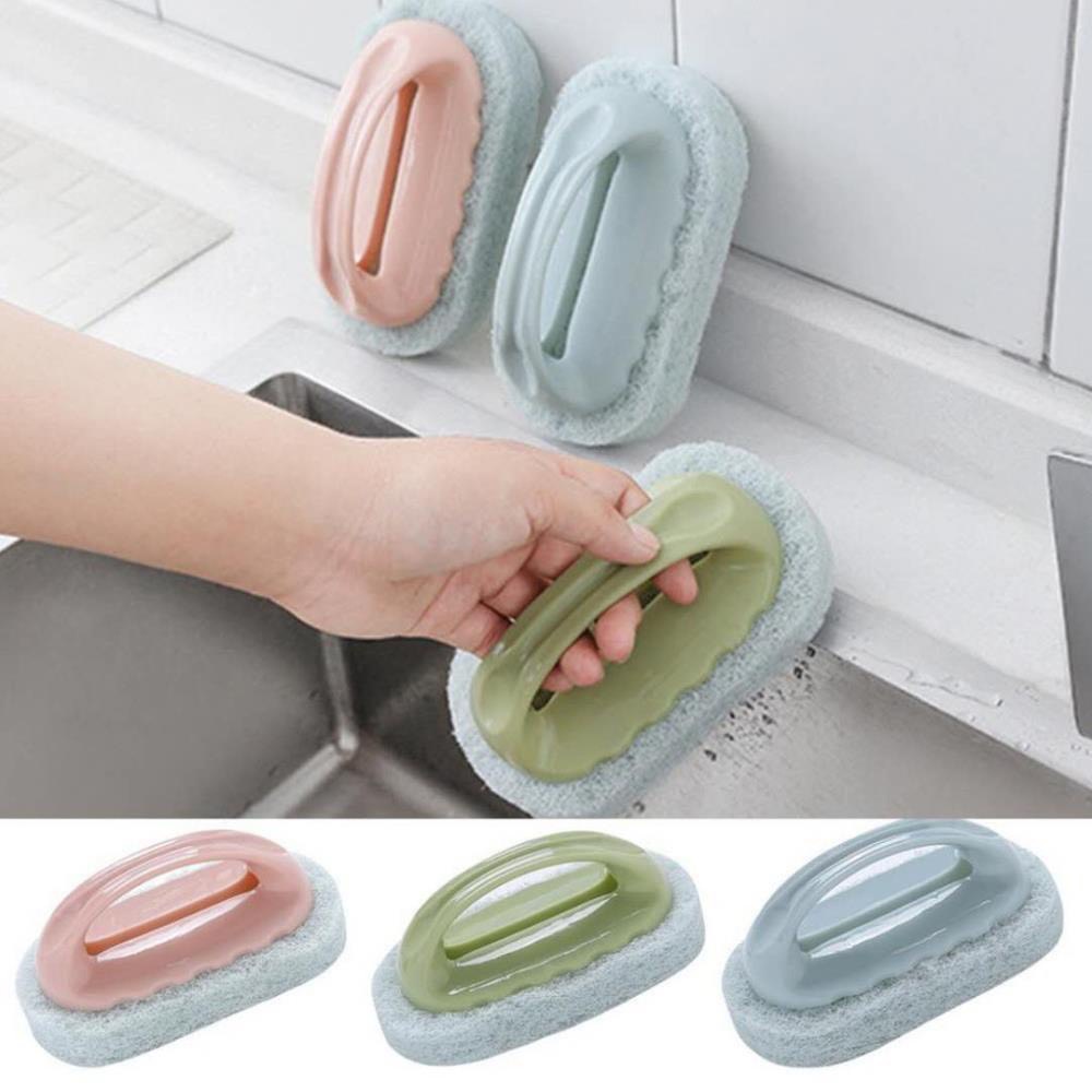 Bàn Chải Bọt Biển Lau Chùi Cọ Rửa Nhà Tắm, Nhà Bếp Tay Cầm Đa Năng (Màu Ngẫu Nhiên)
