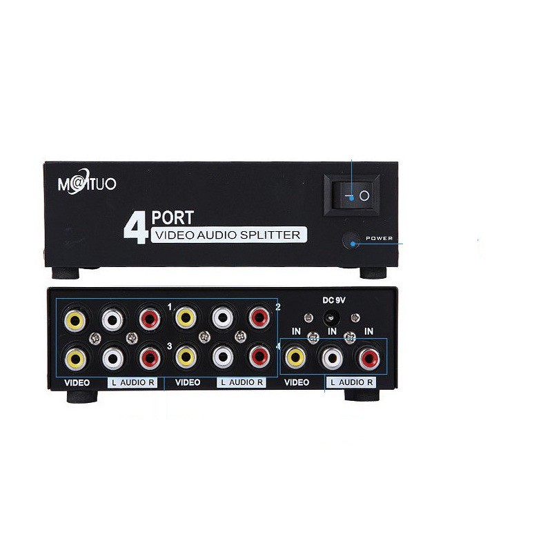Bộ chia tín hiệu AV  1 ra 4 - Bộ chia AV Splitter 1-4 out MT-Viki - Bộ chia AV 4 cổng
