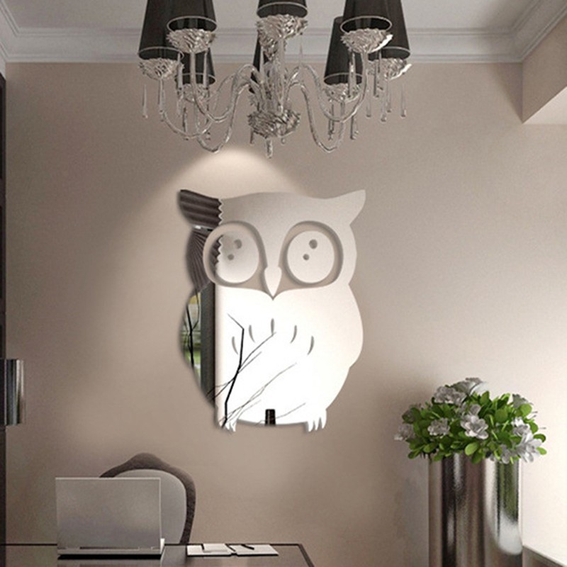 Decal dán tường Họa Tiết 3d Hình Con Cú Màu Gương Dùng Trong Trang Trí Nhà