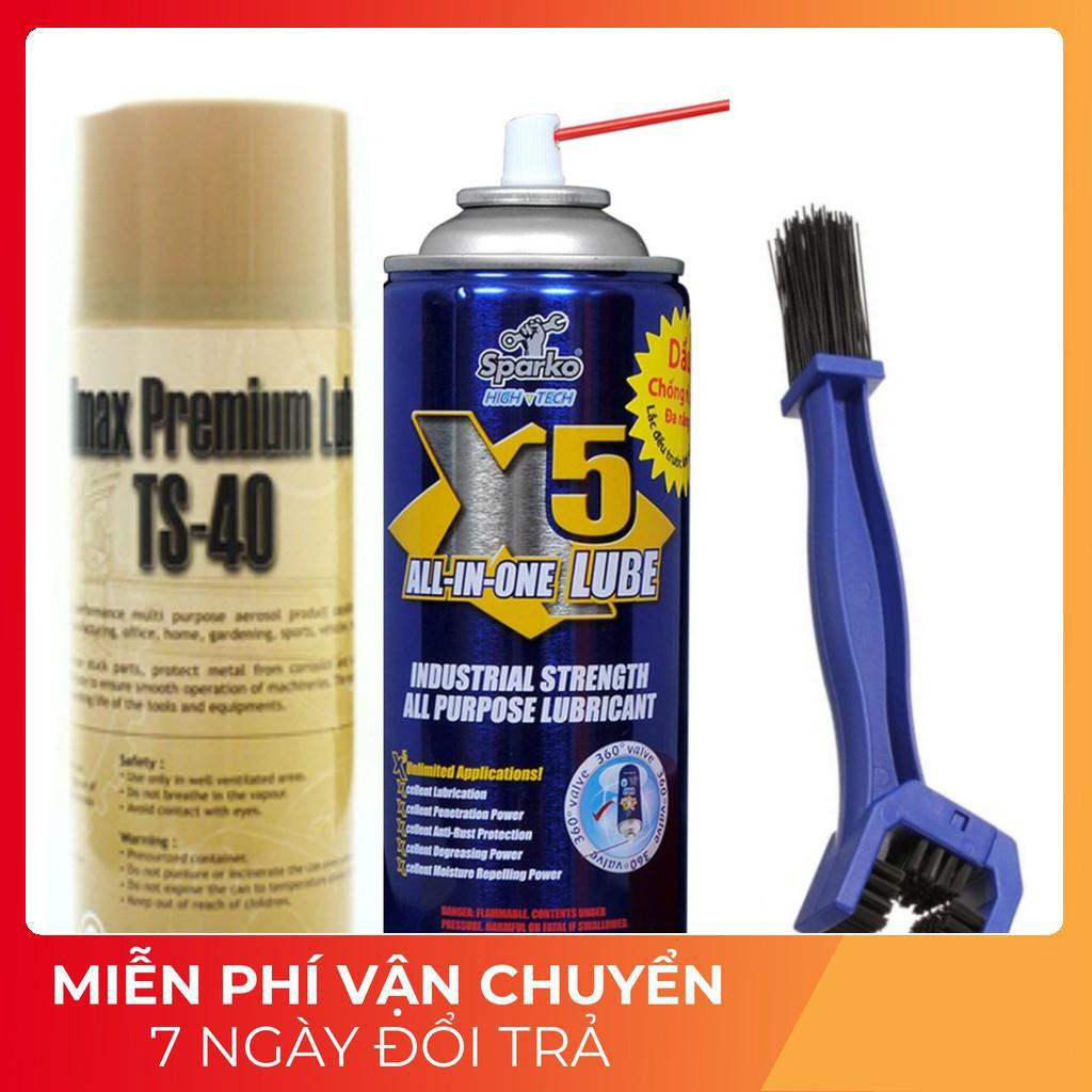 Bộ sản phẩm bôi trơn chống sét X5 400ml, chai vệ sinh sên TS-40 450ml và bàn chải vệ sinh sên 3D - Giao hàng nhanh