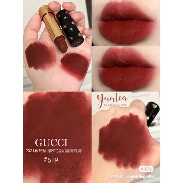 Son Gucci vỏ đen Holiday 2021 Rouge À Lèvres Mat Lipstick Limited