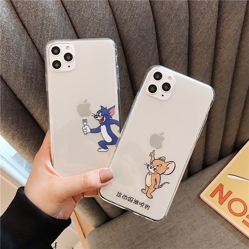 Anti-drop Phone Case iPhone 12/ 11 Pro Max X XR XS MAX 7 8 Plus All Cat And Mouse Tom And Jerry Couple Mobile Phone Cases Transparent Soft TPU Casing iPhone Clear Back Cover Accessories