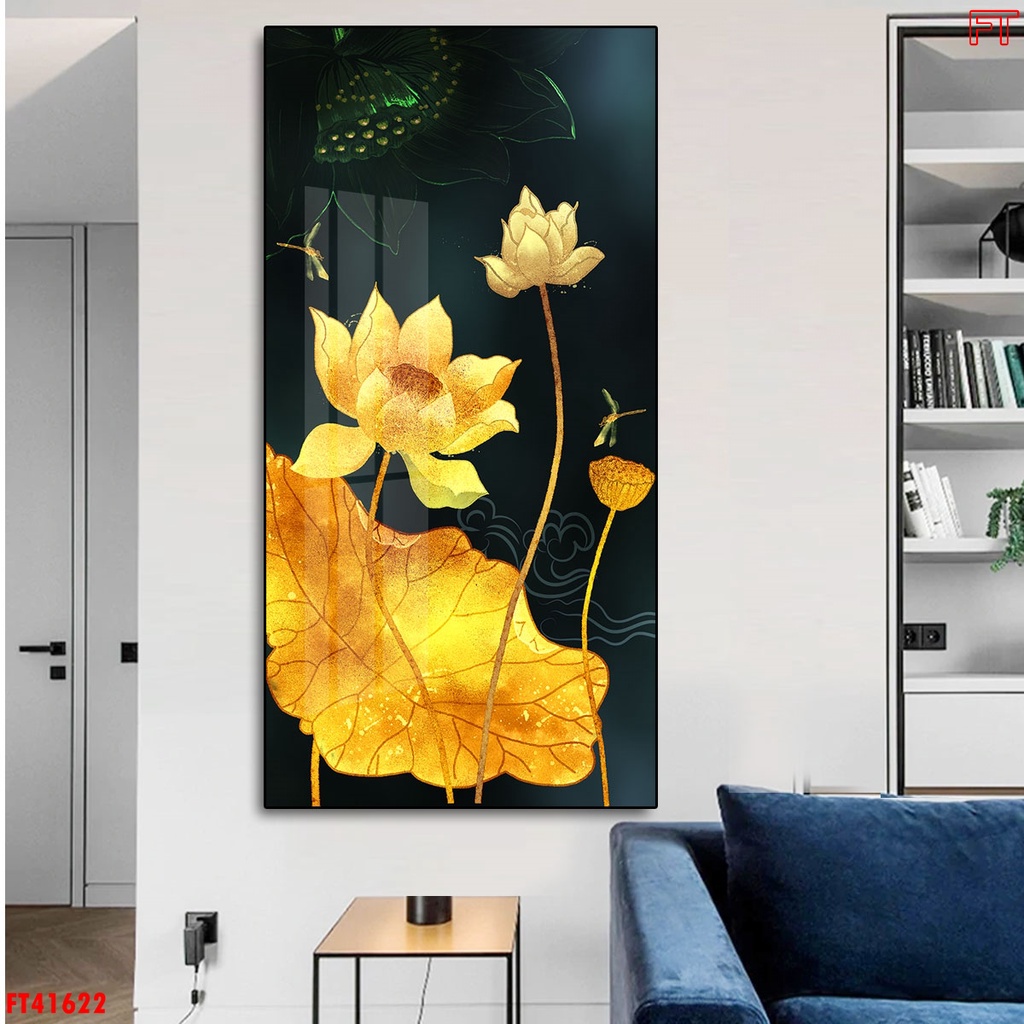 TRANH HOA SEN, Tranh tráng gương in UV 5D Mica bóng mịn Joce.Decor No1, tranh treo tường phòng khách bền đẹp 40 năm