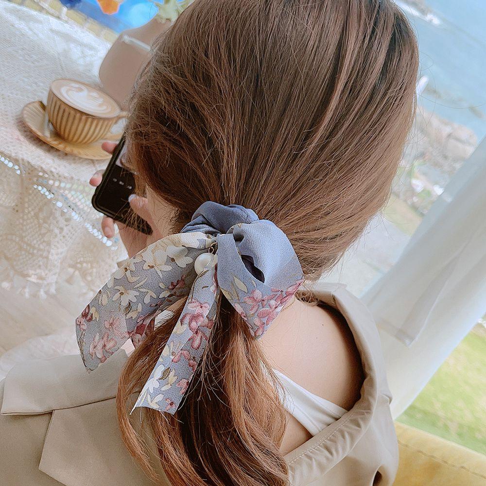 Dây Cột Tóc Ruy Băng Thắt Nơ Họa Tiết Hoa Phong Cách Vintage Hàn Quốc Ngọt Ngào Cho Nữ Giá Đỡ