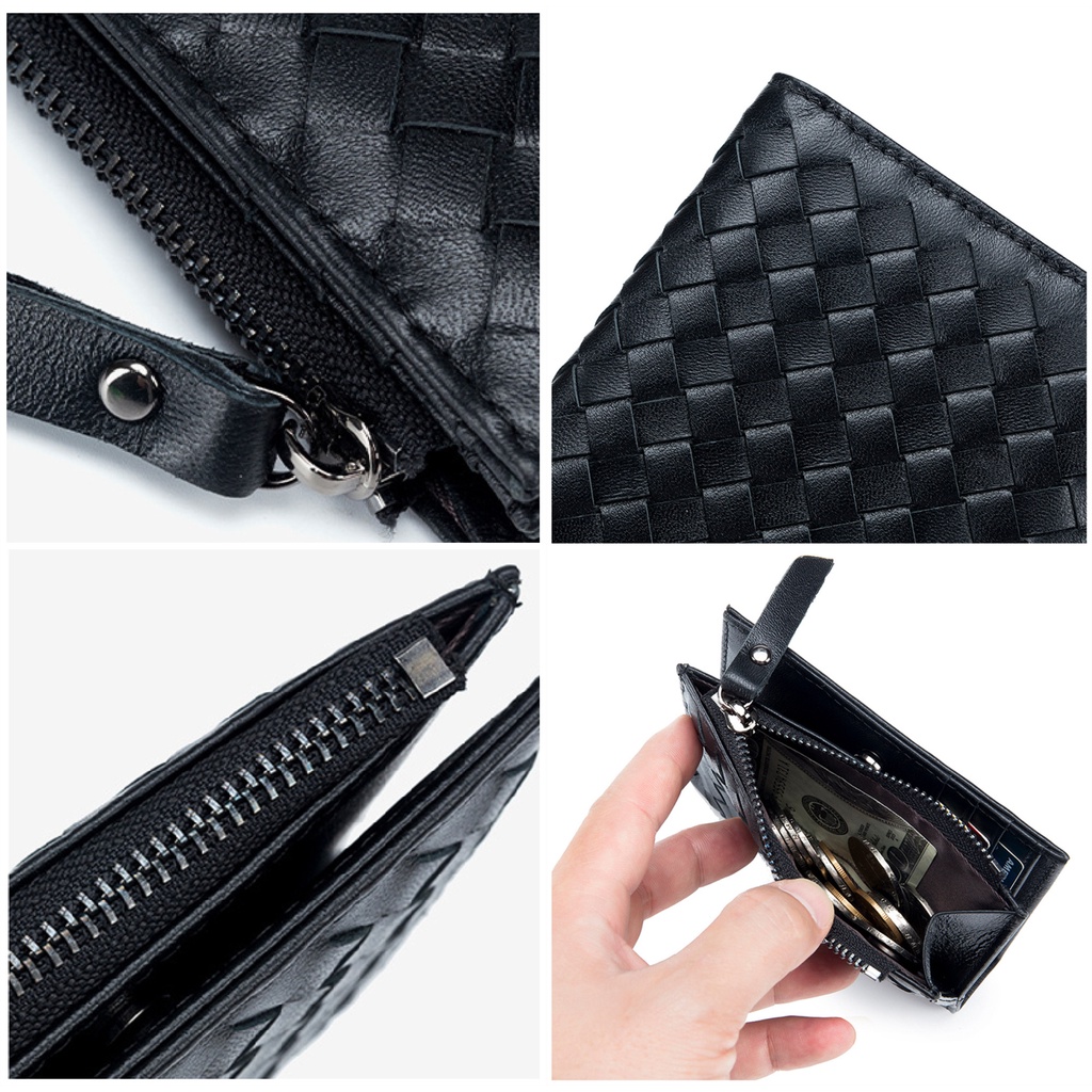 Ví Da Cừu Siêu Mỏng Dáng Ngắn Có Khóa Kéo Đựng Thẻ/Tiền Xu Thời Trang Mới