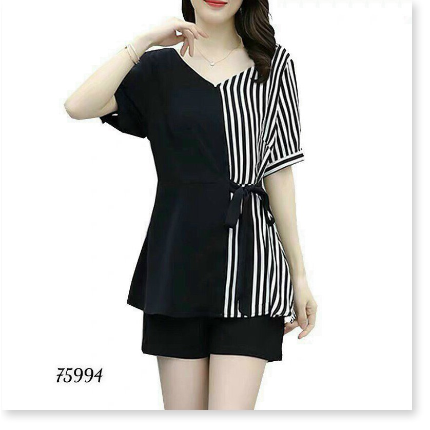 SET UMI KÈM ĐAY CỘT ÁO KẺ SỌC,QUẦN NGẮN XINH XẮN THỜI TRANG MỚI KME