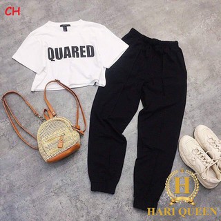 Sét áo croptop Quared + quần bom đen COH0820