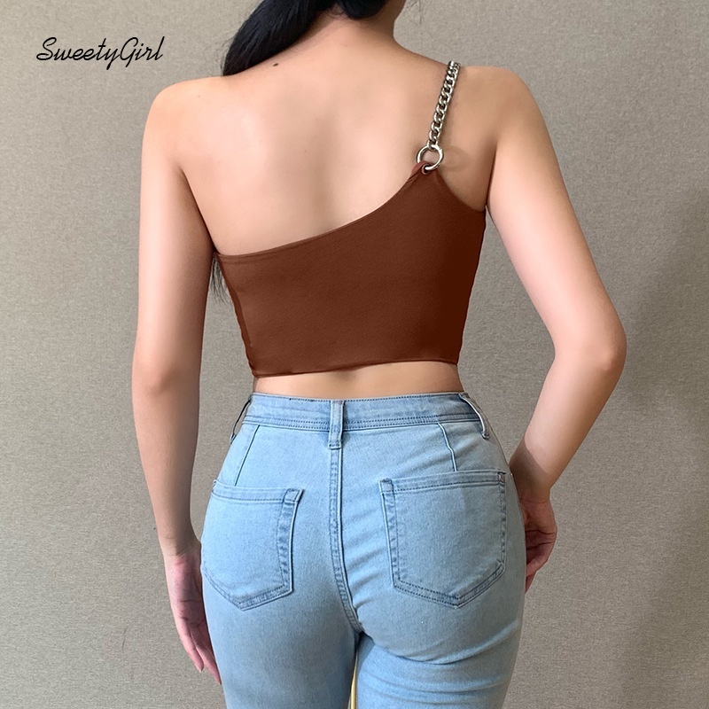 Áo Tank Top Màu Trơn Phối Dây Xích Kim Loại Thời Trang Cho Nữ