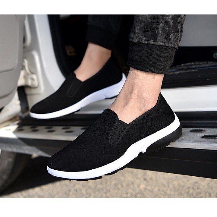 [SIÊU ÊM CHÂN] Giày slip on nam vải trơn SM028 mềm, thoáng mát, đế cao su dẻo đàn hồi tốt, đi nhiều