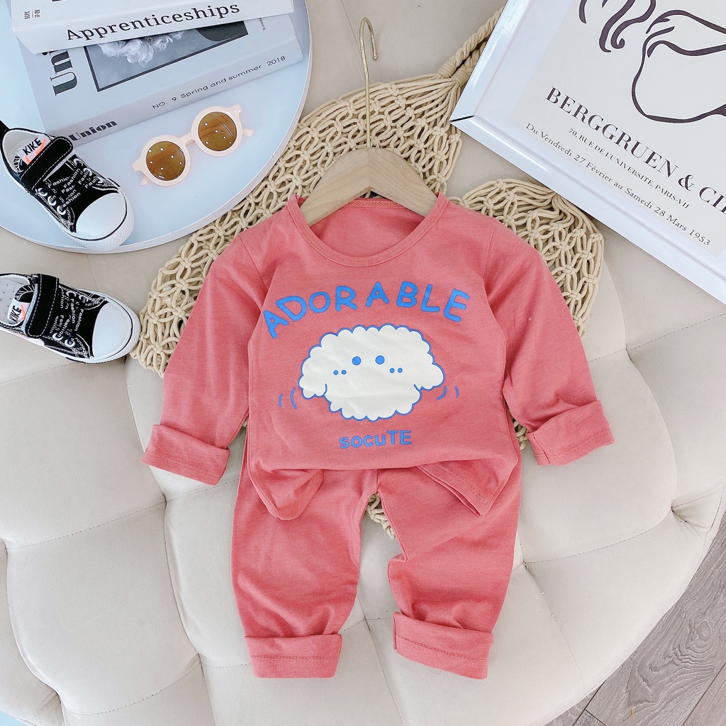 Bộ thun dài tay cổ tròn cho bé trai, gái 8-18kg