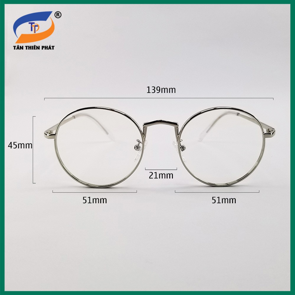 Gọng kính cận nam nữ mắt tròn kim loại màu bạc GC3019. Tròng/Mắt kính giả cận 0 độ chống ánh sáng xanh, chống tia UV | BigBuy360 - bigbuy360.vn