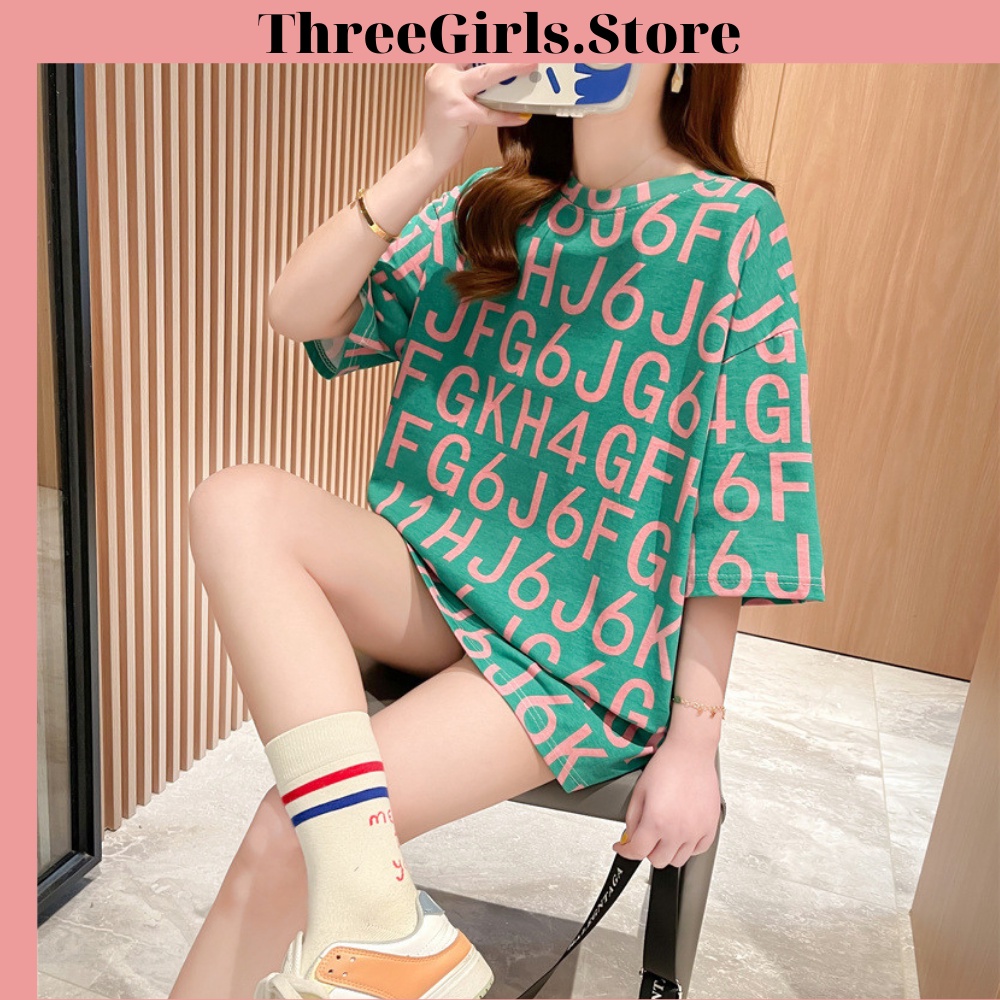 Áo phông nữ form rộng tay lỡ, áo thun nữ tay ngắn họa tiết chữ và số Taobao hàng Quảng Châu cao cấp ThreeGirls.Store