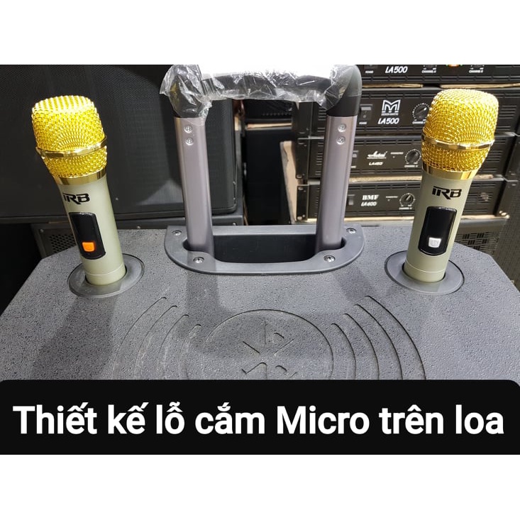 Loa kéo Karaoke Bluetooth IRB 215: Bass 40, Thiết kế 3 loa, Có Reverb, Công suất 500W. 2 Micro vỏ kim loại cao cấp k dây