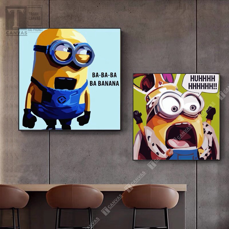 Tranh canvas treo tường hiện đại nghệ thuật, tranh minion ngộ nghĩnh đáng yêu DY55-60