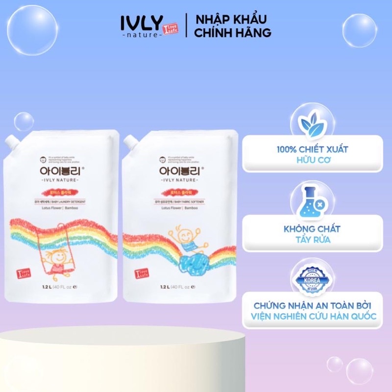 Nước giặt quần áo em bé ivly nature dạng túi 1200ml an toàn cho bé