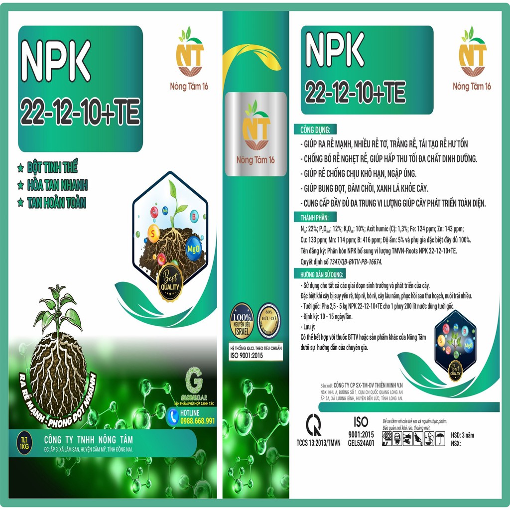 Phân bón NPK 22-12-10+TE bổ sung vi lượng, kích rễ mạnh chuyên cho cây ăn quả, gói 5kg