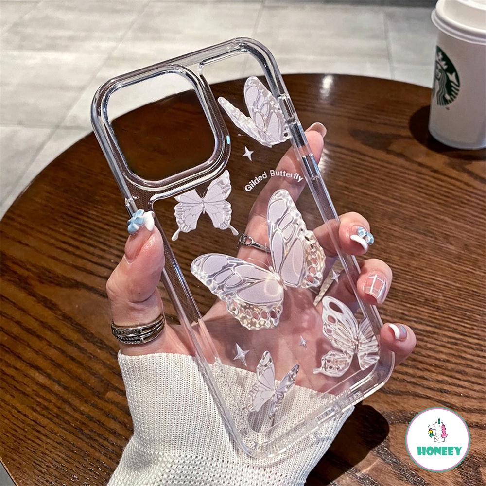Ốp Điện Thoại TPU Dẻo Trong Suốt Viền Dày Họa Tiết Bươm Bướm Sang Trọng Cho iPhone 11 13 12 Pro Max X XS XR 7 8 Plus