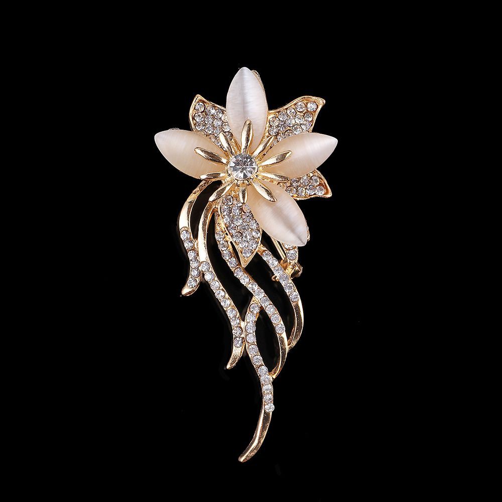 Ghim cài áo hình bông hoa mạ vàng đính đá pha lê sang trọng thời trang