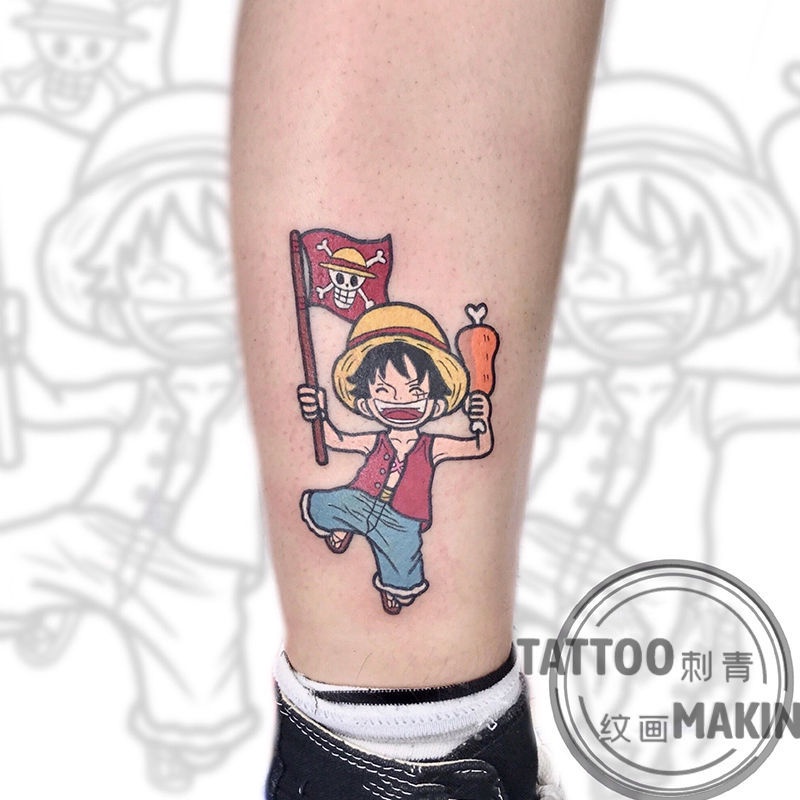 Bộ Hai Miếng Dán Hình Xăm Hoạt Hình One Piece Nhiều Màu Dễ Thương Bền Bỉ Chống Thấm Nước Cho Nam Và Nữ