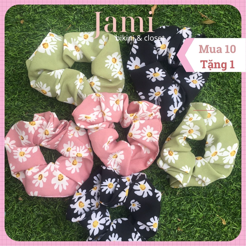 Dây cột tóc scrunchies, chun cột tóc Hoa cúc Vintage vải lụa 12cm freeship giá rẻ bán sĩ chạy deal 1k - jami -CT_HOACUC