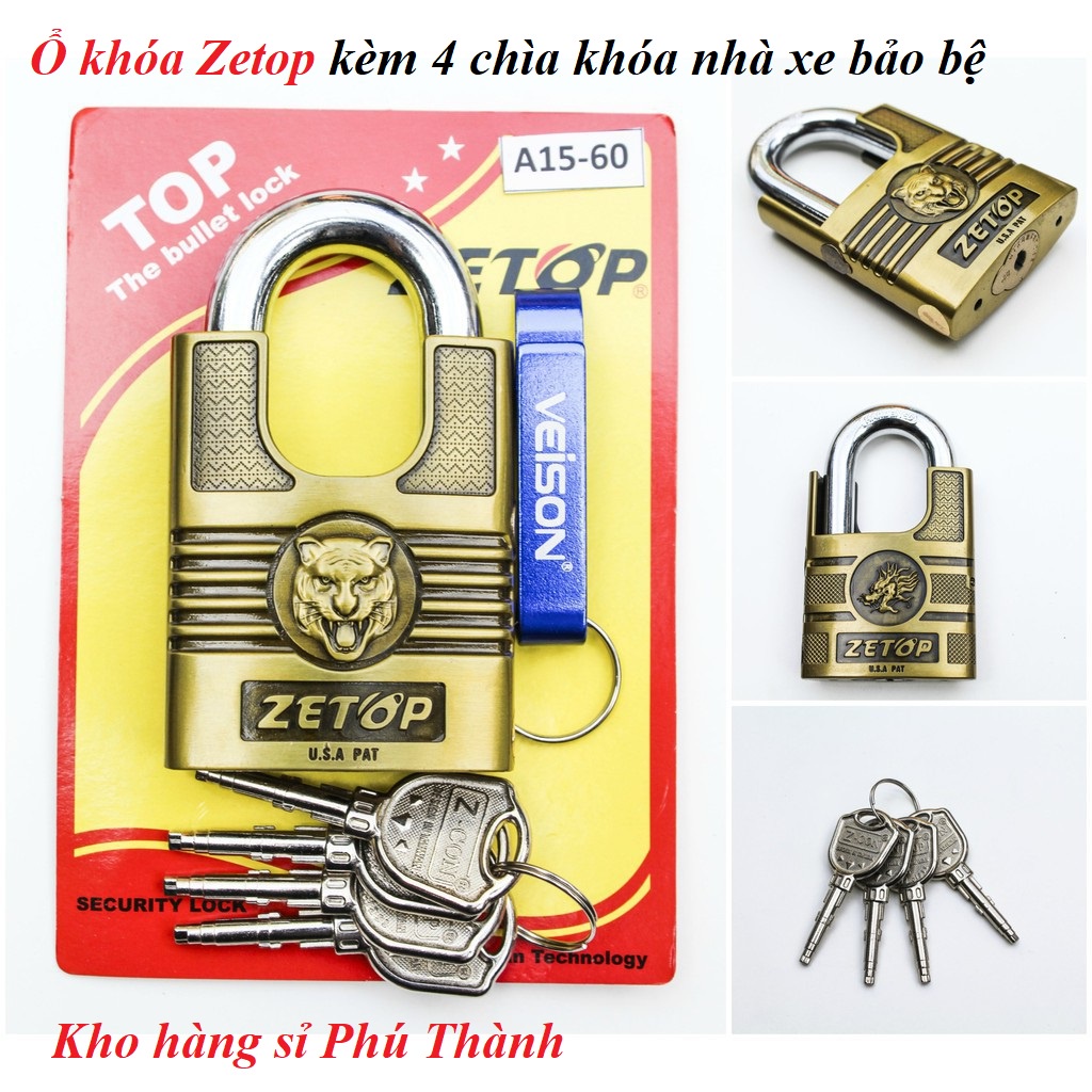 Ổ khóa zetop a15-60 chống cắt tặng kèm 4 chìa khóa - Bảo vệ tài sản khóa cửa khóa xe