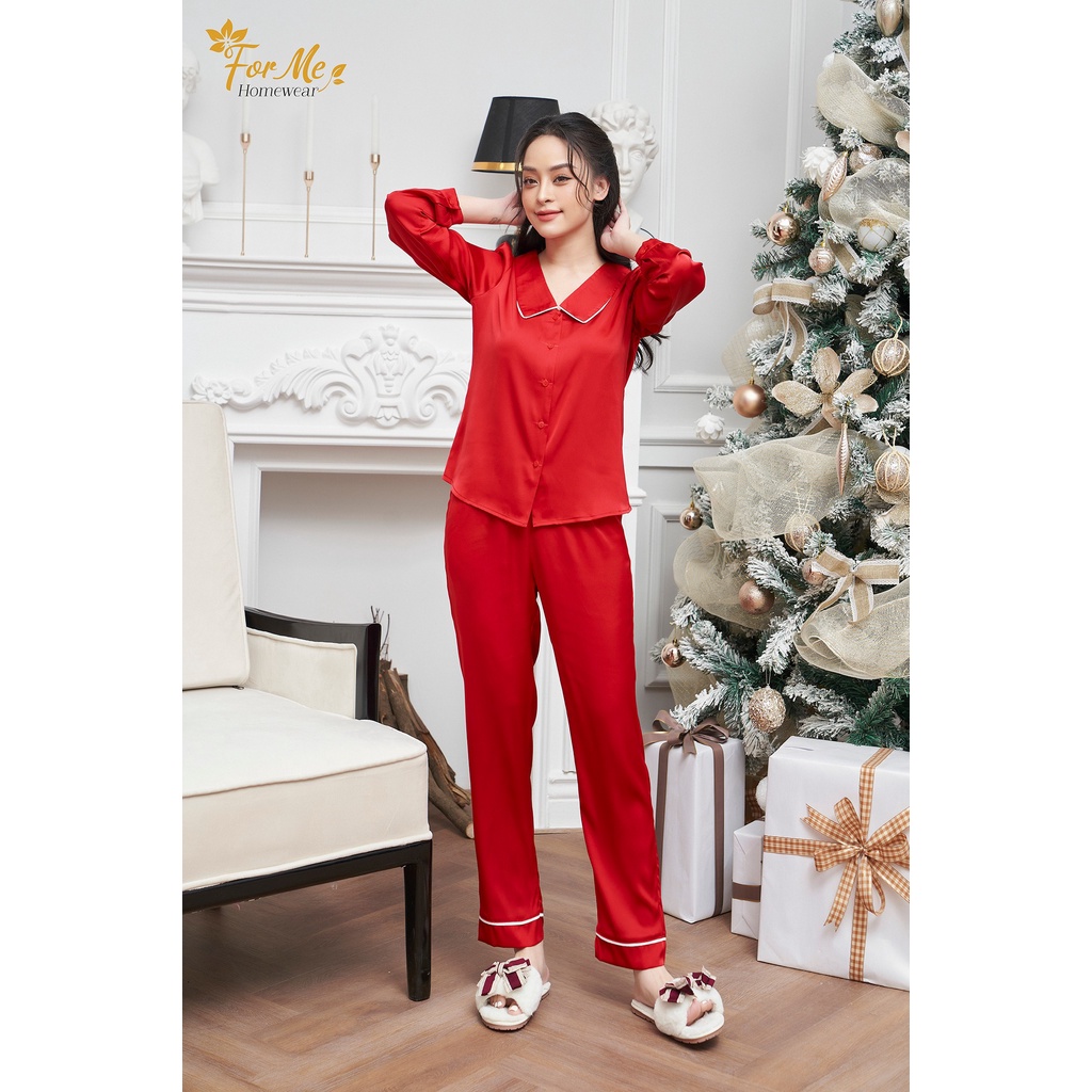 Bộ đồ ngủ, mặc nhà chất Lụa Giấy Luxury áo dài Bộ Trơn Cổ Sen 04 ,forme pijama