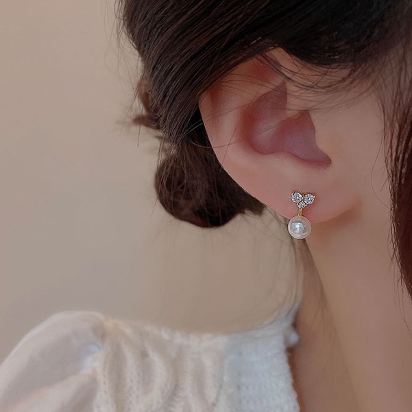 Khuyên tai 3 Chấm Đá phối ngọc trai nhân tạo phong cách Hàn Quốc KT63