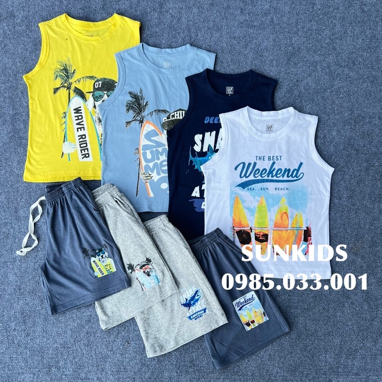Bộ hè ba lỗ bé trai G,ap nhiều hình 100% cotton