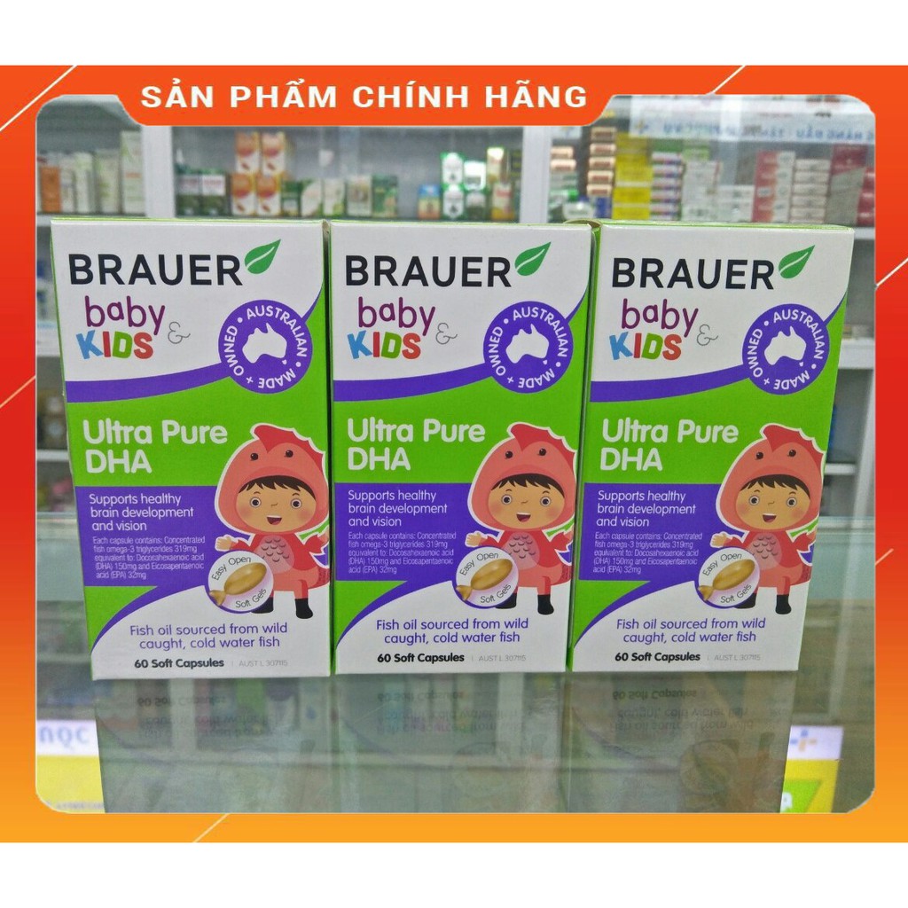 Brauer Ultra Pure DHA thực phẩm bảo vệ sức khỏe cho bé từ 7 tháng tuổi, hộp 60viên
