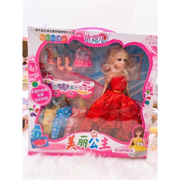 Đồ chơi búp bê barbie cho bé gái, Hộp búp bê cô dâu kèm váy và giày cho bé