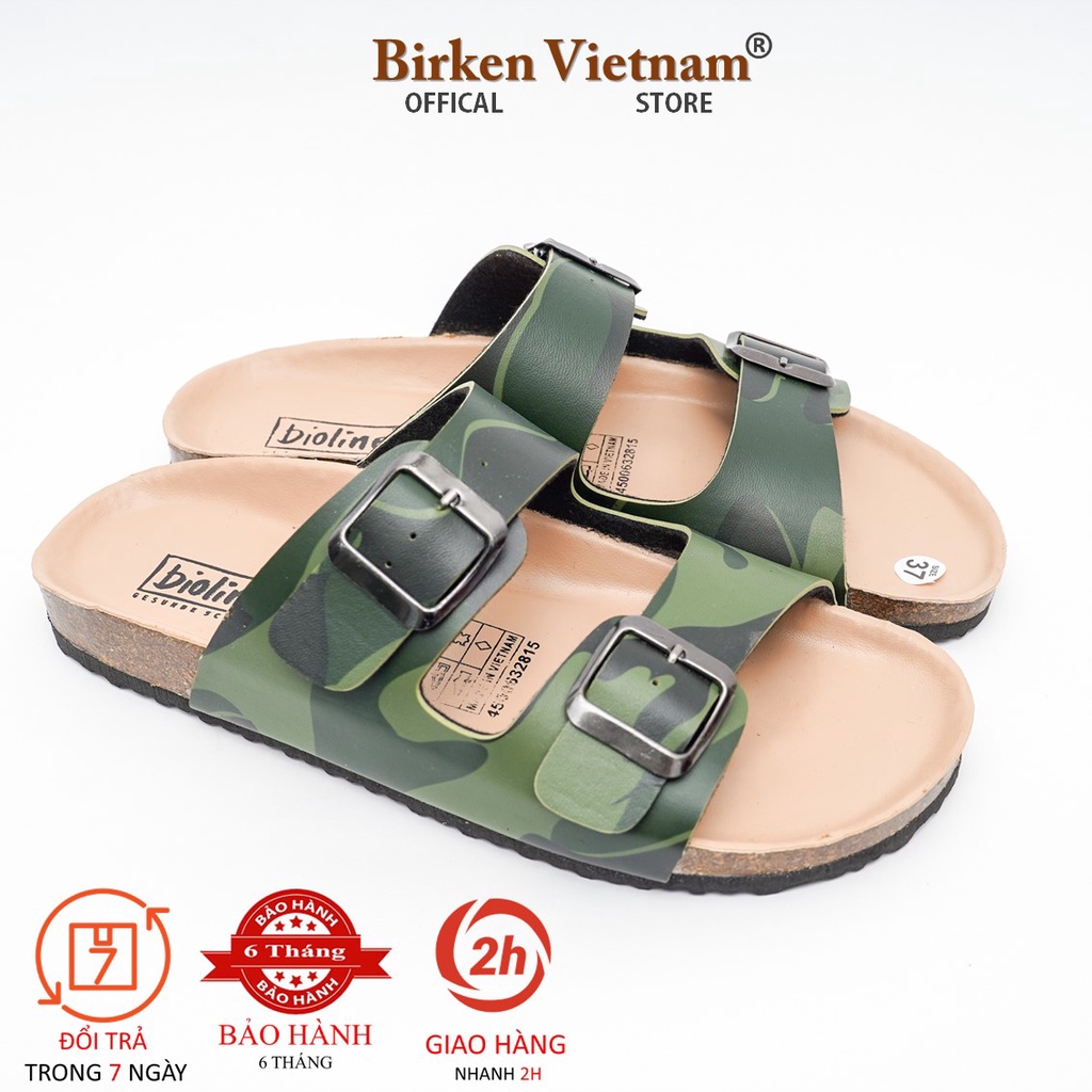 Mã R01 DÉP ĐẾ TRẤU Da PU Camo Rằn Ri Hai Quai Ngang Unisex Birken Vietnam Bioline