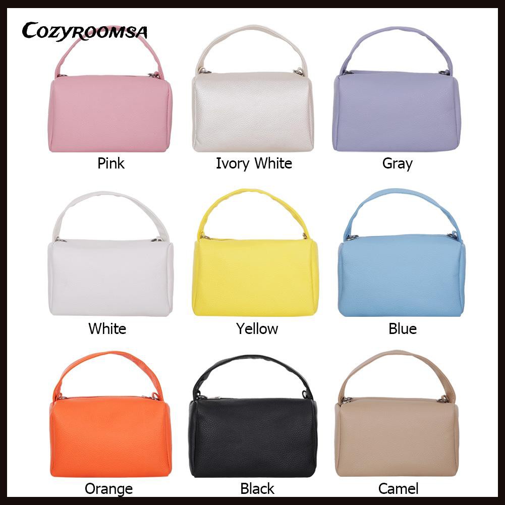 Women PU Pure Color Lychee Pattern Shoulder Bag Vintage Top-handle Handbags