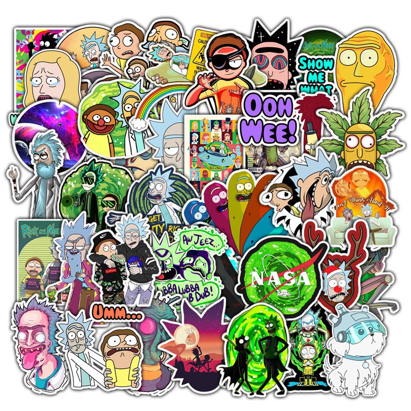 SET 50 MIẾNG STICKER 420 RICK AND MORTY SIÊU CHẤT CHỐNG NƯỚC DÁN NÓN BẢO HIỂM, LAPTOP, VALI, TỦ, BÀN HỌC, XE MÁY