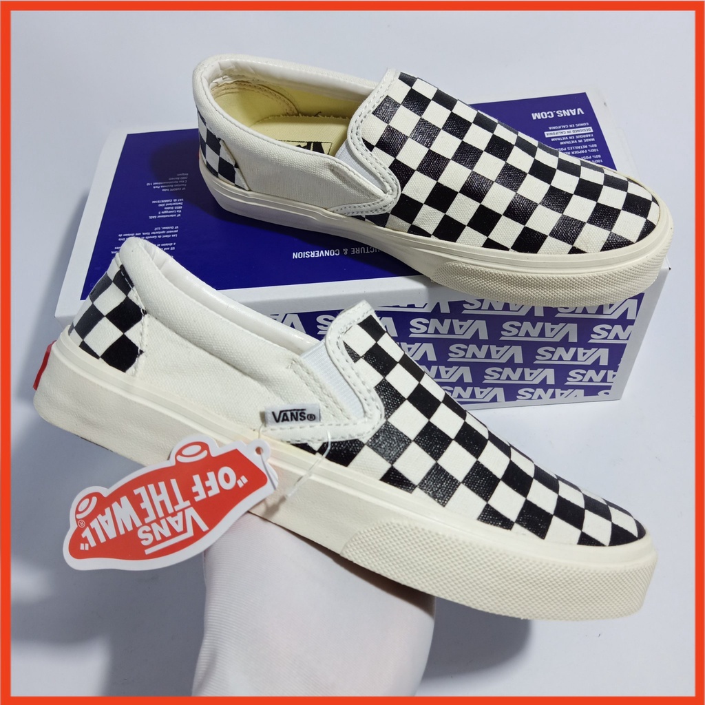 Giày Lười Slip On 𝐕𝐀𝐍𝐒 Caro Đen Trắng Cao Cấp