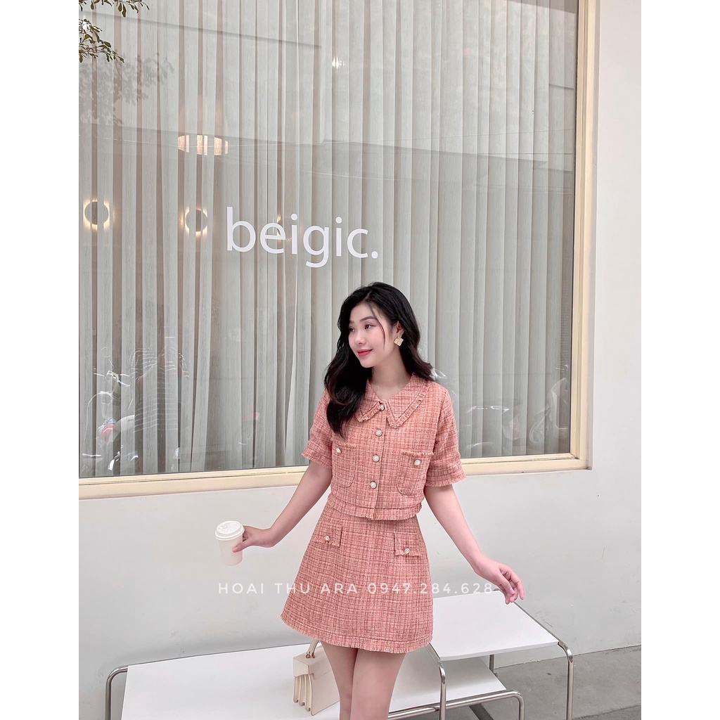 Set dạ Tweet hồng cao cấp sang chảnh Ara S07