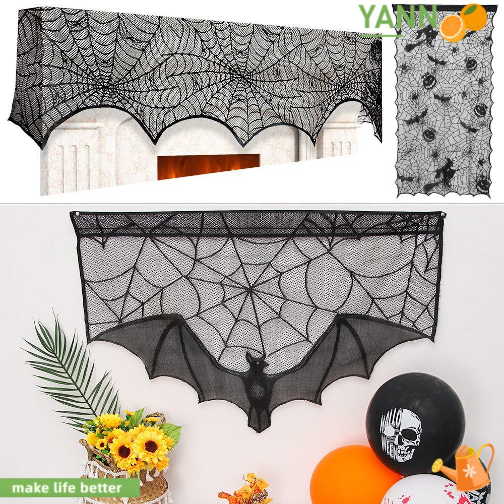 Khăn trải bàn/ quàng cổ/ chụp đèn/ rèm ren mạng nhện hình tròn màu đen trang trí trong nhà/ lò sưởi Halloween/ Lễ tạ ơn