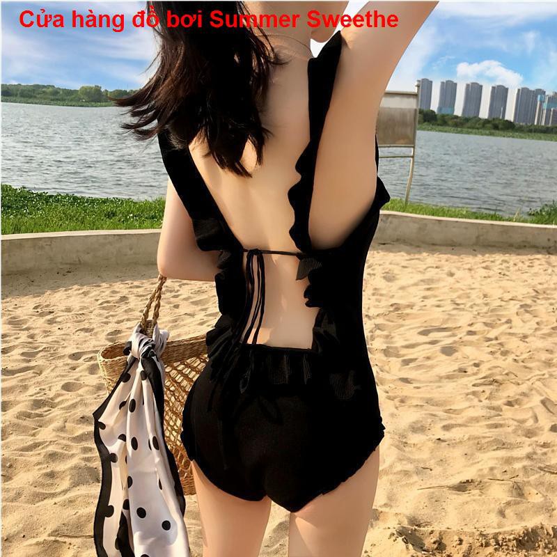 Mua áo tắm mới của Viduo dành cho nữ bảo vệ che bụng bikini mỏng hở lưng lưới màu đỏ đồ bơi suối nước nóng