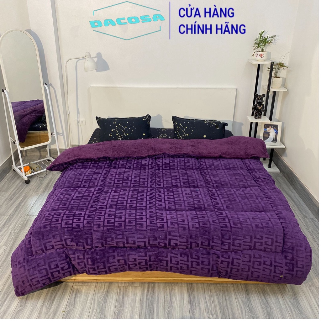 Chăn lông cừu chữ vạn thu đông dày bông đắp nhẹ siêu phẩm 2022 màu Tím Deep Purple 14promax