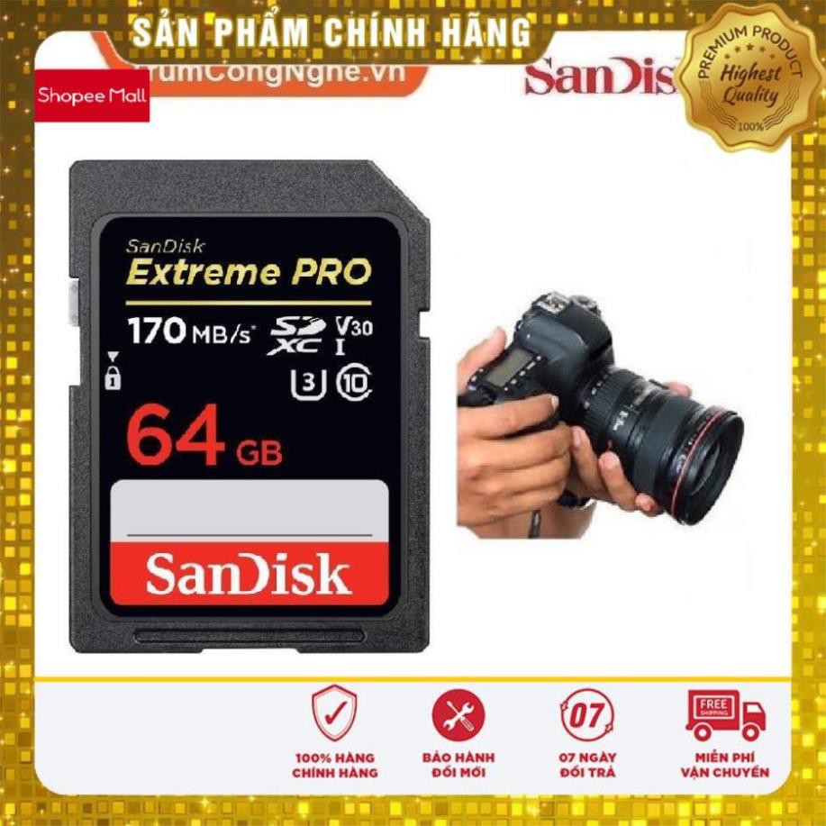(giá khai trương) Thẻ nhớ Máy Ảnh SDXC SanDisk Extreme Pro 64GB class10 U3 V30 170MB/s - Tốc độ cao
