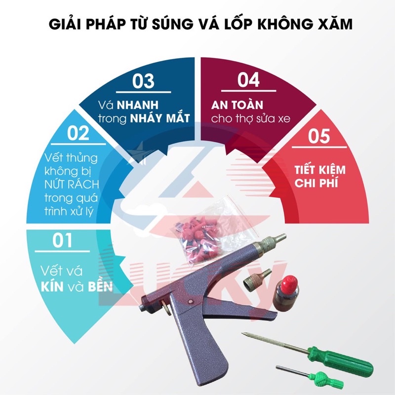 Súng vá lốp không săm Kako , Bộ vá lốp không săm ô tô, xe máy, Súng vá nấm Full phụ kiện