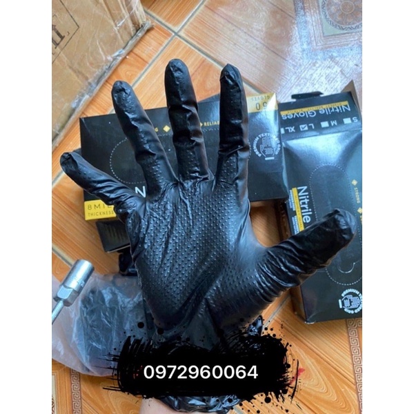 Găng Tay Y Tế Đen HANDTOOL Siêu Bền, Nhám Gai Kim Cương, Không Bột - Hộp 100 Chiếc