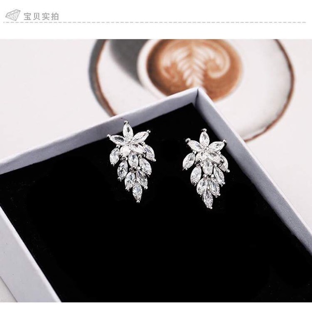 bông tai đá hoa rơi bạc 925
