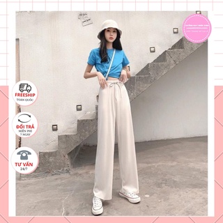 Quần ống rộng vải tăm lạnh Culothes 95cm siêu hách dáng, Quần len tăm ống xuông hot hit mặc đi làm đi học đi chơi