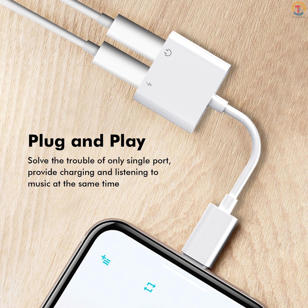 2 in 1 Charging Cable Splitter Earphone Cable Audio Adapter IOS Audio Headset Charger Converter Compatible with iPhone 11 Pro X XS Max XR 7 8 Plus